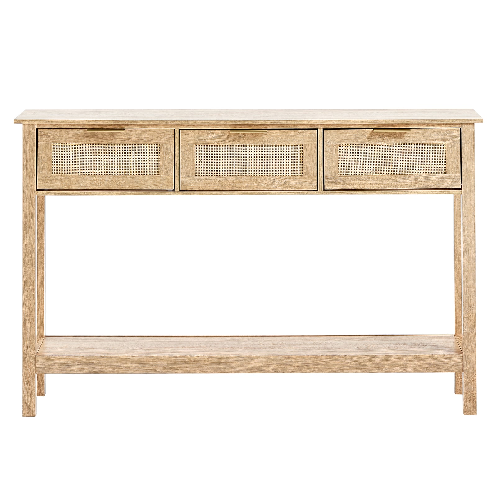 Rattan Console Table With 3 Drawers For Living Room And Hallway_voghion.com